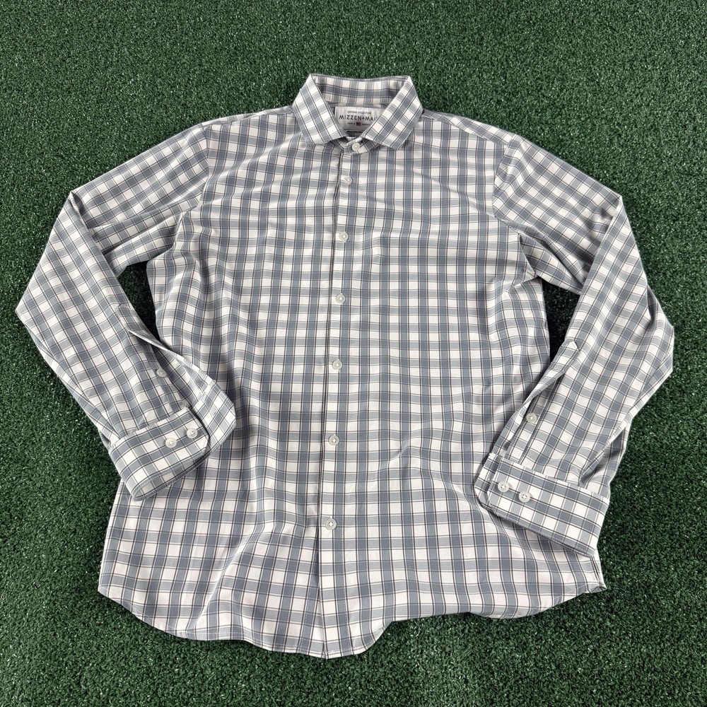 Mizzen+Main Dress Shirt Mens Large Blue Check Leeward Trim Fit